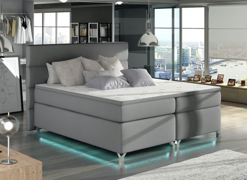 Lit boxspring 180x200 cm simili cuir gris clair Mador - Photo n°2; ?>