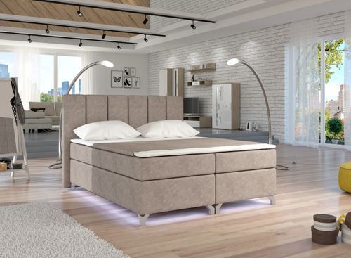 Lit boxspring 160x200 cm tissu beige Balfor - Photo n°2; ?>