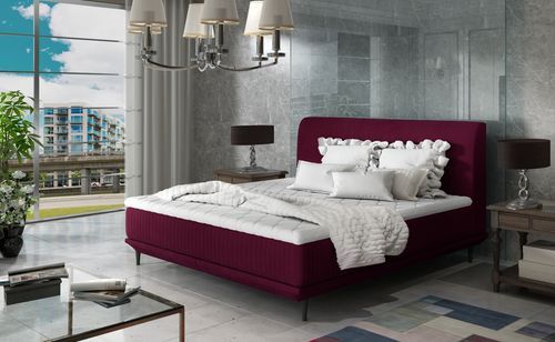 Lit boxspring 160x200 cm velours bordeaux sommier et matelas inclus Mastera - Photo n°2; ?>