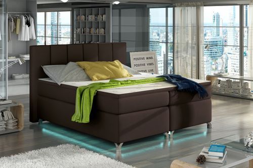 Lit boxspring 180x200 cm simili cuir marron Balfor - Photo n°2; ?>