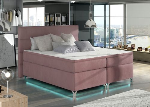 Lit boxspring 180x200 cm velours rose Mador - Photo n°2; ?>