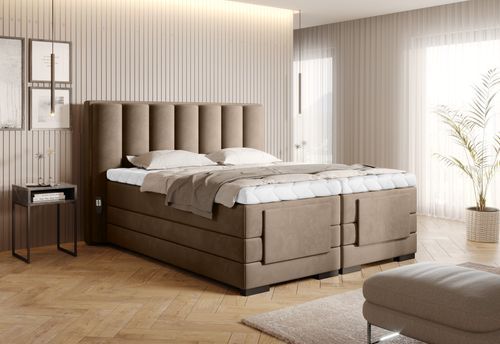 Lit boxspring électrique tissu beige avec matelas et surmatelas Arkos - Photo n°3; ?>