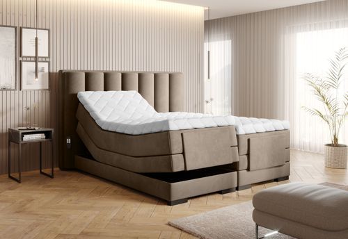 Lit boxspring électrique tissu beige avec matelas et surmatelas Arkos - Photo n°2; ?>