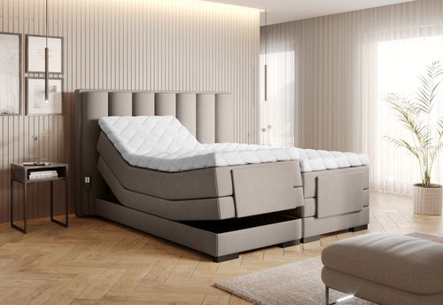 Lit boxspring électrique tissu beige clair avec matelas et surmatelas Arkos - Photo n°2; ?>