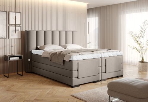Lit boxspring électrique tissu beige clair avec matelas et surmatelas Arkos - Photo n°3; ?>