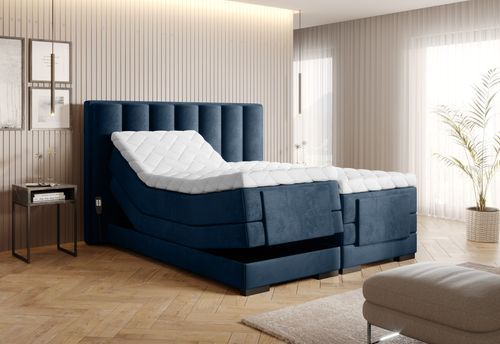 Lit boxspring électrique tissu bleu avec matelas et surmatelas Arkos - Photo n°2; ?>