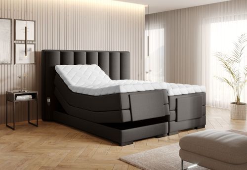 Lit boxspring électrique tissu marron avec matelas et surmatelas Arkos - Photo n°2; ?>