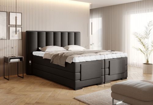Lit boxspring électrique tissu marron avec matelas et surmatelas Arkos - Photo n°3; ?>
