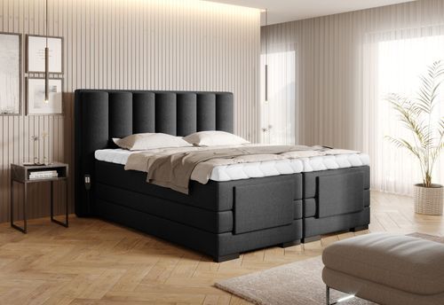 Lit boxspring électrique tissu noir avec matelas et surmatelas Arkos - Photo n°3; ?>