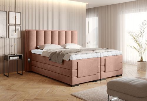 Lit boxspring électrique tissu rose avec matelas et surmatelas Arkos - Photo n°2; ?>