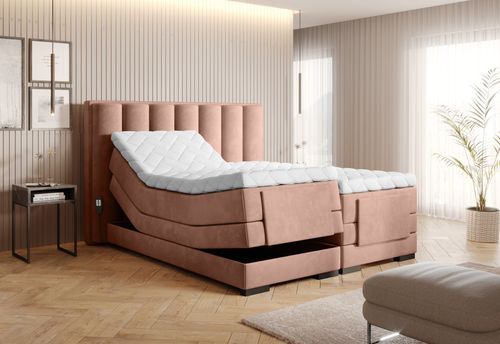 Lit boxspring électrique tissu rose avec matelas et surmatelas Arkos - Photo n°3; ?>