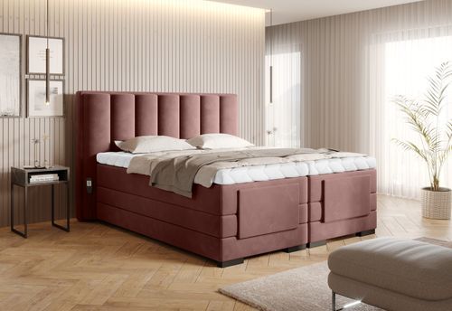 Lit boxspring électrique tissu rouille avec matelas et surmatelas Arkos - Photo n°3; ?>