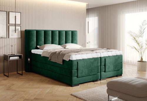 Lit boxspring électrique tissu vert avec matelas et surmatelas Arkos - Photo n°2; ?>