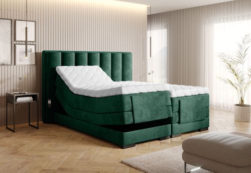 Lit boxspring électrique tissu vert avec matelas et surmatelas Arkos - Photo n°3; ?>