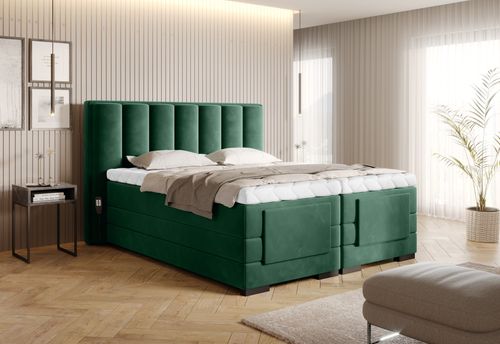 Lit boxspring électrique tissu vert avec matelas et surmatelas Arkos 2 - Photo n°3; ?>