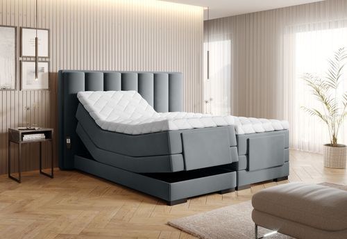 Lit boxspring électrique velours gris avec matelas et surmatelas Arkos - Photo n°2; ?>