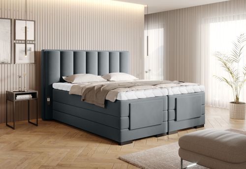 Lit boxspring électrique velours gris avec matelas et surmatelas Arkos - Photo n°3; ?>