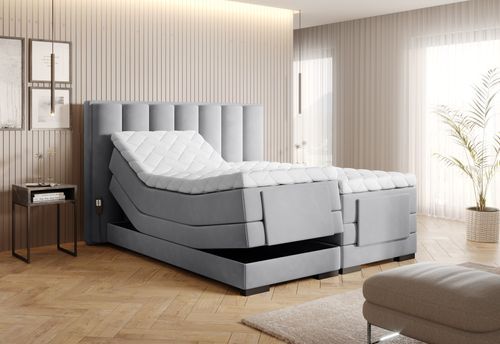 Lit boxspring électrique velours gris souris avec matelas et surmatelas Arkos - Photo n°2; ?>