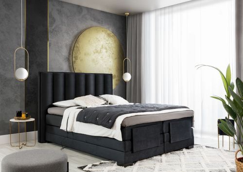Lit boxspring électrique velours noir avec matelas et surmatelas Arkos - Photo n°2; ?>