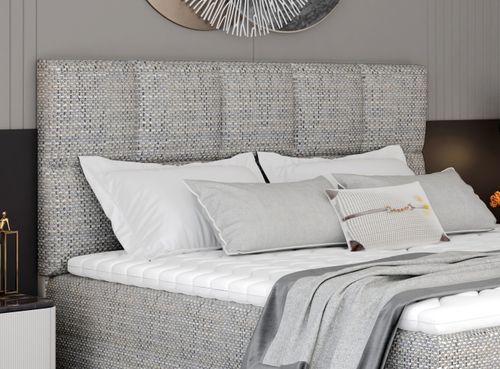 Lit boxspring tissu gris clair chiné avec matelas et surmatelas Lizen - Photo n°2; ?>