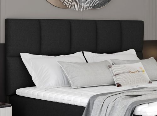 Lit boxspring tissu noir avec matelas et surmatelas Lizen - Photo n°2; ?>