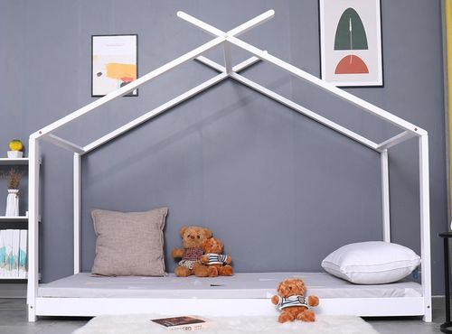 Lit cabane 90x190 cm bois massif blanc Toli - Photo n°2; ?>