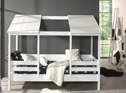 Lit cabane 90x200 cm avec matelas et sommier pin massif blanc Remis - Photo n°2; ?>