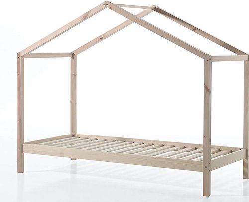 Lit cabane 90x200 cm avec matelas pin massif clair Kobi - Photo n°2; ?>