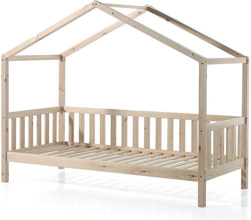 Lit cabane avec voile 90x200 cm pin massif clair Bali - Photo n°2; ?>