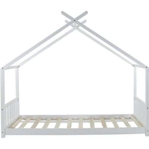 Lit cabane bois massif blanc Linone 90x190 cm - Photo n°2; ?>