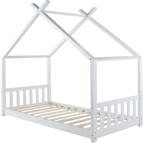 Lit cabane bois massif blanc Linone 90x190 cm - Photo n°3; ?>