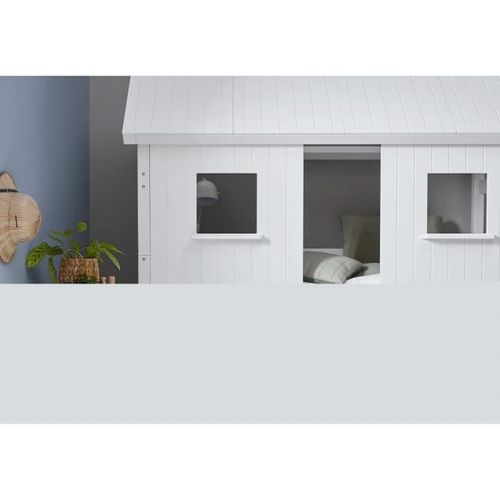 Lit cabane enfant 90 x 200 cm - Pin et MDF blanc laqué - Sommier inclus - Photo n°3; ?>