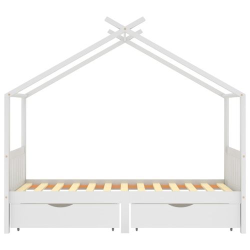 Lit cabane enfant avec tiroirs Blanc Pin massif 90x200 cm 2 - Photo n°3; ?>
