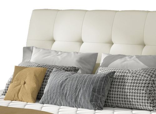 Lit capitonné avec rangement simili cuir beige clair Klein - Photo n°3; ?>