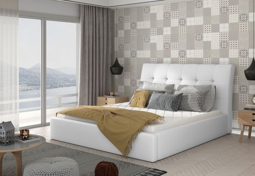 Lit Capitonné Avec Rangement Simili Cuir Blanc Klein 12 Lit capitonné avec rangement simili cuir blanc Klein - Photo n°2; ?>