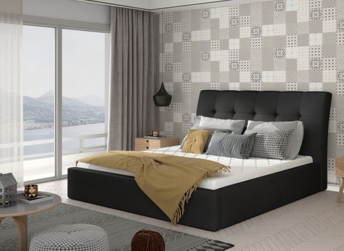 Lit capitonné avec rangement simili cuir noir Klein - Photo n°2; ?>