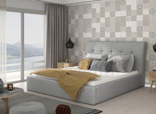 Lit capitonné avec rangement tissu gris souris Klein - Photo n°2; ?>