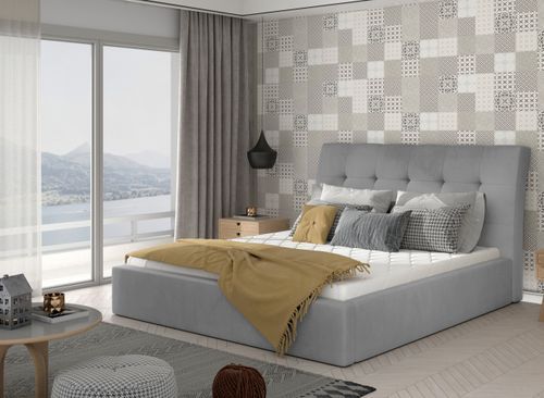 Lit capitonné avec rangement velours gris clair Klein - Photo n°2; ?>