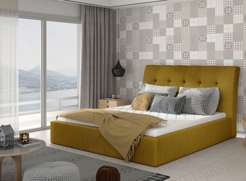 Lit capitonné avec rangement velours jaune Klein - Photo n°2; ?>