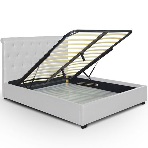 Lit capitonné blanc simili Reva - Photo n°3; ?>