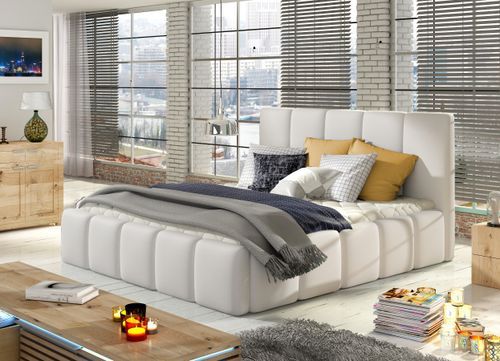 Lit coffre 140x200 cm capitonné simili cuir blanc Vika - Photo n°2; ?>