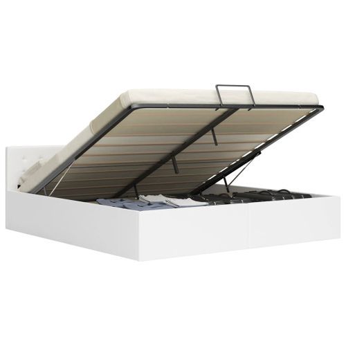 Lit Coffre 160x200 Cm Simili Cuir Blanc Capitonné Rundi 22 Lit coffre 160x200 cm simili cuir blanc capitonné Rundi - Photo n°2; ?>