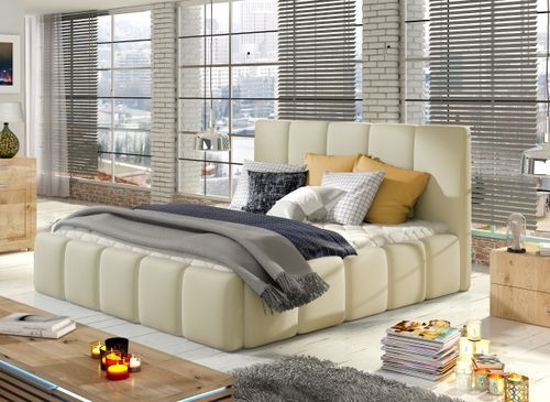 Lit coffre 180x200 cm capitonné simili cuir crème Vika - Photo n°2; ?>