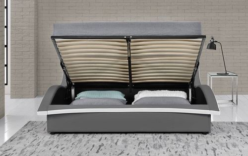 Lit coffre à Led simili cuir gris liseré blanc Vogue 180x200 cm - Photo n°3; ?>