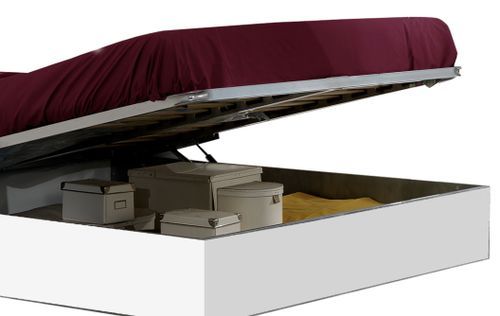 Lit coffre bois blanc laqué et tête de lit blanche laquée avec led Mona - Photo n°3; ?>