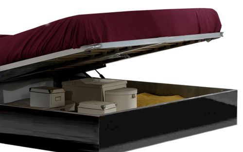 Lit coffre bois noir laqué et tête de lit noire laquée et dorée Diamanto - Photo n°3; ?>