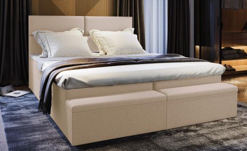 Lit coffre boxspring avec matelas tissu beige Ovana 180x200 cm - Photo n°2; ?>