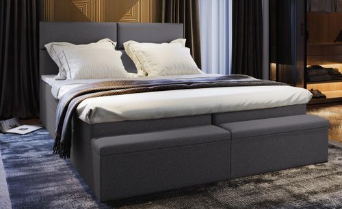 Lit coffre boxspring avec matelas tissu gris Ovana 180x200 cm - Photo n°2; ?>