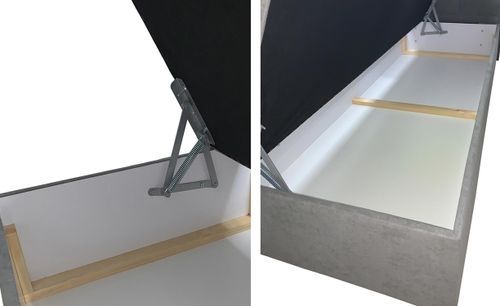 Lit coffre boxspring avec matelas tissu gris Ovana 180x200 cm - Photo n°3; ?>