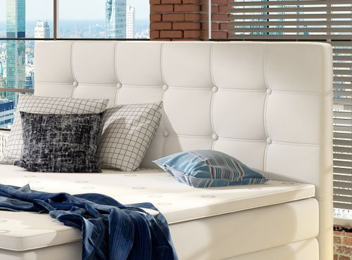 Lit coffre boxspring simili cuir blanc avec matelas et surmatelas Kavin - Photo n°3; ?>